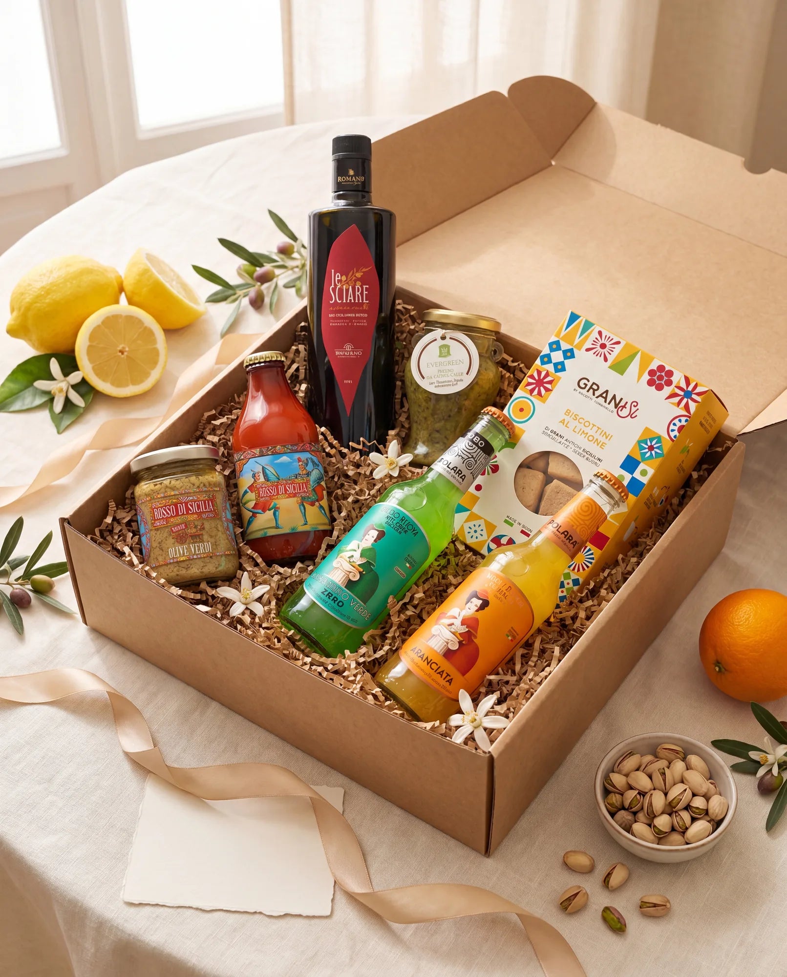 Open ZAGARA gift box with Sicilian products