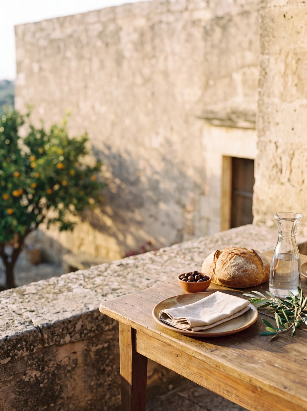 Traditional Sicilian table prepared outdoors for family and guests